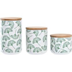 Dkd Home Decor Set 3 Botes Natural Blanco Verde Bambú Gres Tropical 10 x 10 x 17 cm Recipiente de Cocina 3pcs