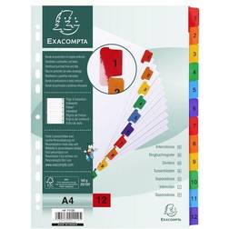 Exacompta Réf. 1112E Blanche 160g/m2 FSC Avec 12 Onglets Imprimés Numériques De 1 À 12 Couleur Page Dimensions 22.5x29.7 cm