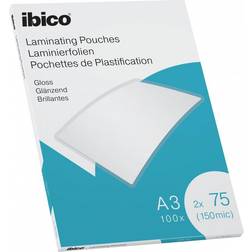 Ibico Pochettes de Plastification A3 150 microns (2 x 75) Paquet de 100 Finition Brillante Transparent