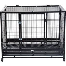 Pawhut Metal Kennel Cage With Wheels And Crate Tray 76x87cm