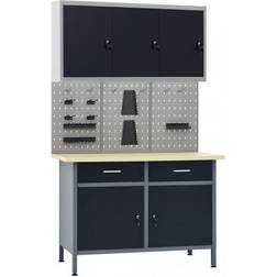 vidaXL Workbench with Three Wall Panels and One Cabinet