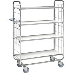 Konga Mekaniska mek Zinc plated shelf truck, 4 shelves, 4 castors, 2 with wheel stops, LxWxH 945 x 470 x 1590 mm