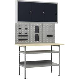 vidaXL Workbench with Three Wall Panels and One Cabinet Grey