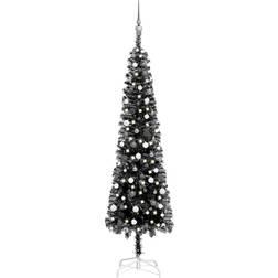 vidaXL smal med LED och kulor svart 240 cm Julgran
