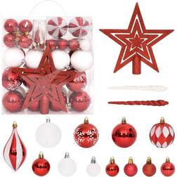 vidaXL 64 Piece Christmas Bauble Set Red and White Christmas Tree Ornament