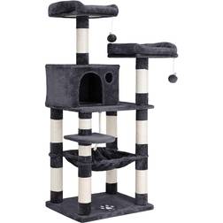 Songmics Arbre À Chat Hauteur 143 cm 2 Plateformes 1 Niche 1 Hamac 2 Pompons