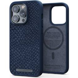 Njord byELEMENTS Coque pour iPhone 14 Pro MagSafe en Cuir de Saumon Bleu