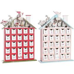Dkd Home Decor Lot de 2 Calendriers de l'avent Maison en Bois Blanc et Rouge