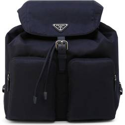 Prada Logo Plaque Metallic Backpack - Blue