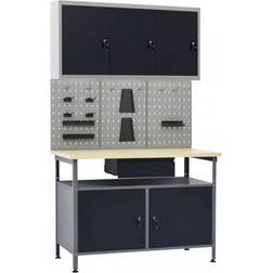 vidaXL Workbench with Three Wall Panels and One Cabinet Black