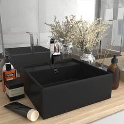 vidaXL Luxus Waschbecken Überlauf Quadratisch Matt Schwarz 41 x 41 cm