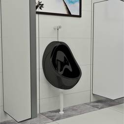 vidaXL Wall Hung Urinal with Flush Valve Ceramic Black Black