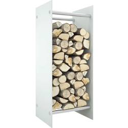 vidaXL Portant de Bois de Chauffage Support à Bois de Chauffage Organisateur Porte-bûches Rangement Blanc 40x35x100 cm Verre Trempé