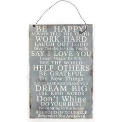 The Home Fusion Company Shabby Chic Vintage Rustic Metal Plaque with 'Be Happy' Wall Decor