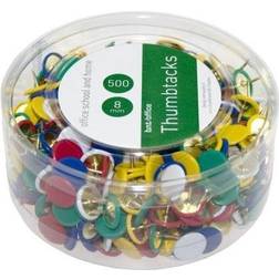 Office Häftstift, 8mm, Ø 10mm, metall/plast, Blandade färger (blå, röd, vit, gul, grön) 500/fp