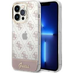 Guess iPhone 14 Pro Cover Bottom Stripe Script Logo Lyserød