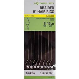 Korum Ganchos cortados Big Fish Braided Hair Rigs 6 Barbed (x8) Noir