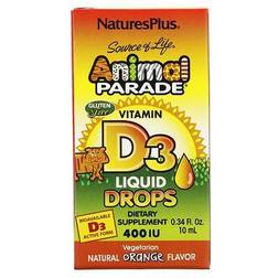 Nature's Plus NaturesPlus, Source of Life, Animal Parade, Vitamin D3 Liquid Drops, Natural Orange, 400 IU, 0.34 fl oz (10 ml)