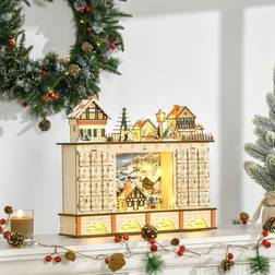 Homcom Christmas Advent Calendar Light Up Wooden Store w/ Countdown Drawer Village