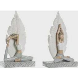 Dkd Home Decor Grå Vit Harts Yoga (15,5 x 7,5 x 26,5 cm) (2 antal) Prydnadsfigur