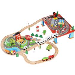 Kruzzel Battery-Operated Locomotive Wooden Train Set 88 Pieces. For Children From The Age Of 3