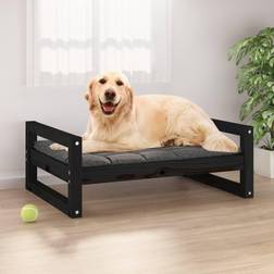 vidaXL Cama Para Perros Madera Maciza De Pino Negro 75.5x55.5x28 cm