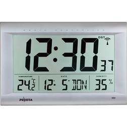 Peweta Lcd Radio Controlled Digital Clock, Wxdxh 410x45x270 Mm, Plastic Case Matt Silver