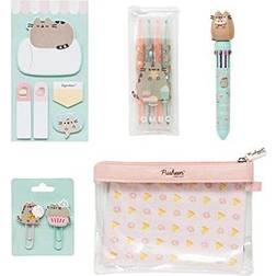 Grupo Erik Pusheen Foodie Stationery Set Ballpoint Pen 10 Colours Large Pencil Case Paper Clips 4 Pastel Highlighters