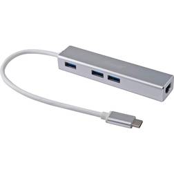 Equip Hubs USB-C À 3 Ports USB 3.0 Avec Adaptateur Gigabit Argent