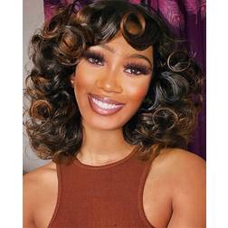 Keat Short Curly Afro Wig 14 inch Black Gold Highlights