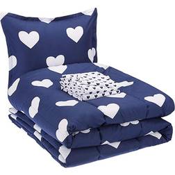 Amazon Basics Kid's Easy-Wash Microfiber Bed-In-A-Bag Bedding Set Twin - Navy Hearts