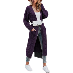 Ziwoch Women's Cable Knit Long Cardigan - Purple