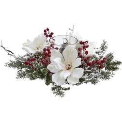 Nearly Natural 6.5" x 17" Artificial Frosted Magnolia and Berry Plant Arrangement Artificial Plant