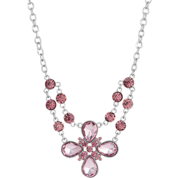 1928 Jewelry Flower Statement Necklace - Silver/Pink