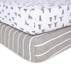 Burt's Bees Baby Organic Cotton Beesnug Fitted Crib Sheet 2-pack Pine Forest & Stripe 71.1x132.1cm