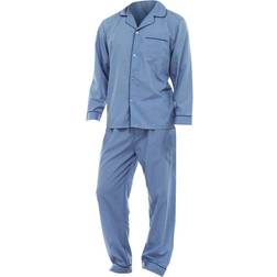 Universal Textiles Mens Plain Long Sleeve Shirt & Trouser Bottoms Nightwear Pyjama Set - Blue