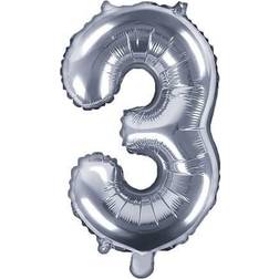 PartyDeco Foil Balloon Number 3 35cm Silver