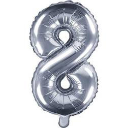 PartyDeco Foil Balloon Number 8 35cm Silver