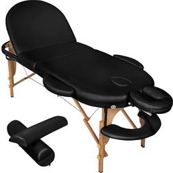 tectake Table de massage ovale 3 zones avec rembourrage de 5cm et châssis en bois et rouleaux beige