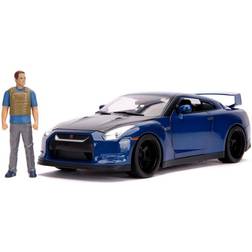 Jada 2009 Nissan GT-R (R35) Blue Metallic and Carbon with Lights and Brian Figurine 'Fast & Furious' Movie 1/18 Diecast Model Car