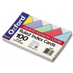 Oxford 35810 Ruled Index Cards, 5 x 8, Blue/Violet/Canary/Green/Cherry, 100/Pack