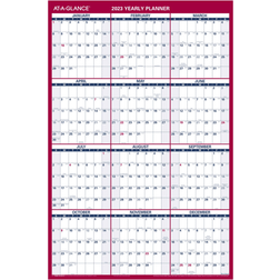 2023 AT-A-GLANCE 24" x 36" Yearly Wet-Erase Wall Calendar Reversible Red/Blue