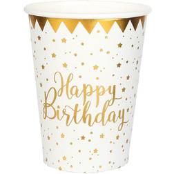 Santex Papkrus Happy Birthday Guld/Hvid 10-stk