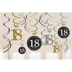 Amscan Suspensions 18 Ans Décoration Anniversaire Majorité Lot de 12 Noir