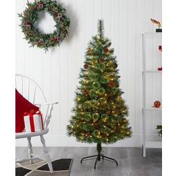 Nearly Natural Faux Trees Green 60'' LED White Mountain Pine Artificial Christmas Tree