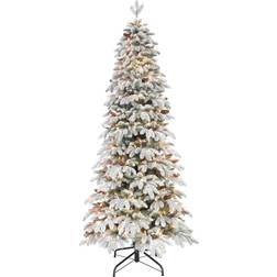 Puleo International 7.5' Pre-Lit Flocked Spruce Artificial In Green Green 7.5 Ft Christmas Tree