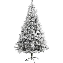 Nearly Natural 7 ft. Flocked White River Mountain Pine Artificial with Pinecones Christmas Tree