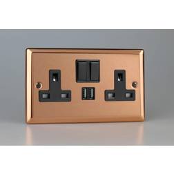 Varilight XY5U2SB.CU Urban Polished Copper 2 Gang Double 13A Switched Plug Socket 2.1A USB