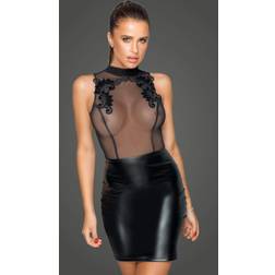 Noir Wetlook Kleid mit Netz