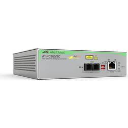 Allied Telesis Two-port Fast Ethernet Power over Ethernet switch, 100TX POE to 100FX(SC) Media Converter, Multi-Region AC adapter (US/JP, UK, AU, EU)